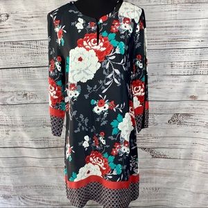 LONG TALL SALLY Black Red Teal Floral Print Tunic Shift Dress